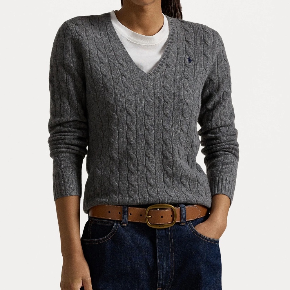 Ralph Lauren Cable-Knit Wool-Cashmere V-Neck Sweater